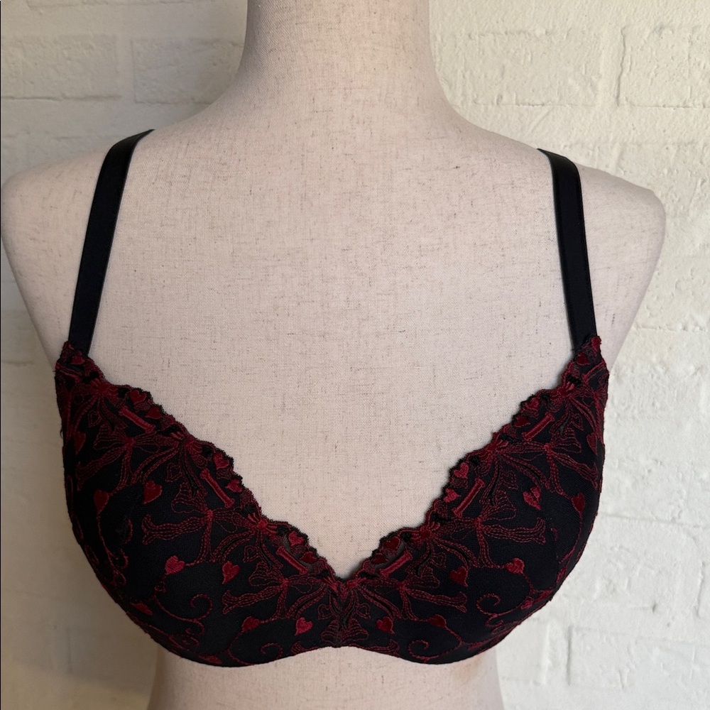Elegant Black and Red Lace Bra